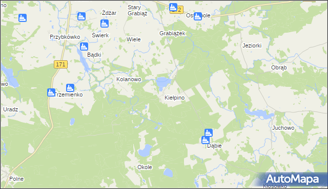 mapa Kiełpino gmina Borne Sulinowo, Kiełpino gmina Borne Sulinowo na mapie Targeo