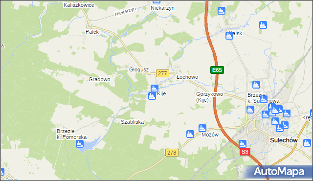 mapa Kije gmina Sulechów, Kije gmina Sulechów na mapie Targeo