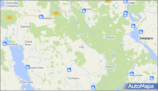 mapa Kije gmina Świętajno, Kije gmina Świętajno na mapie Targeo