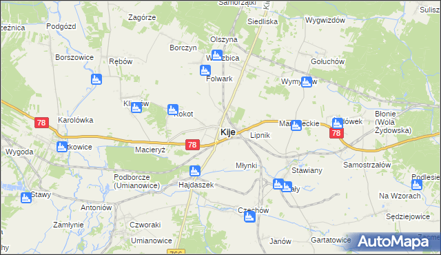 mapa Kije powiat pińczowski, Kije powiat pińczowski na mapie Targeo