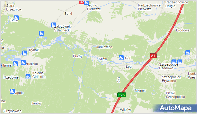 mapa Kijów gmina Kruszyna, Kijów gmina Kruszyna na mapie Targeo