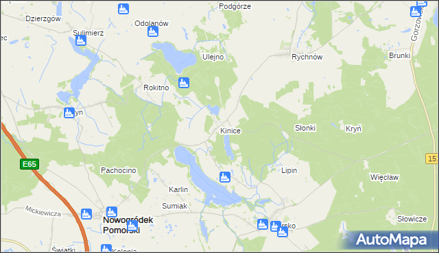 mapa Kinice gmina Nowogródek Pomorski, Kinice gmina Nowogródek Pomorski na mapie Targeo