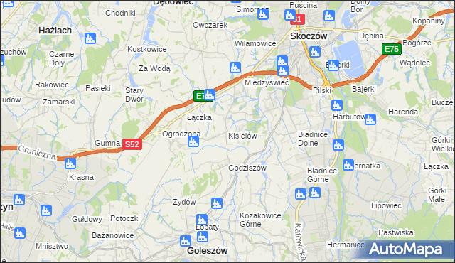 mapa Kisielów gmina Goleszów, Kisielów gmina Goleszów na mapie Targeo