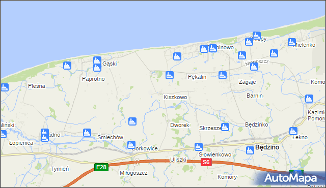 mapa Kiszkowo gmina Będzino, Kiszkowo gmina Będzino na mapie Targeo