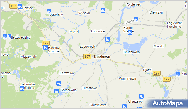 mapa Kiszkowo powiat gnieźnieński, Kiszkowo powiat gnieźnieński na mapie Targeo