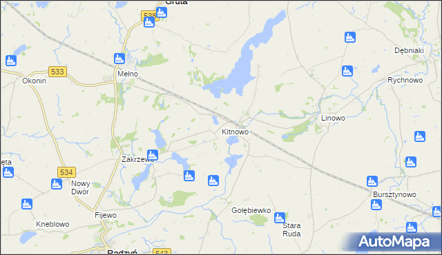 mapa Kitnowo gmina Gruta, Kitnowo gmina Gruta na mapie Targeo