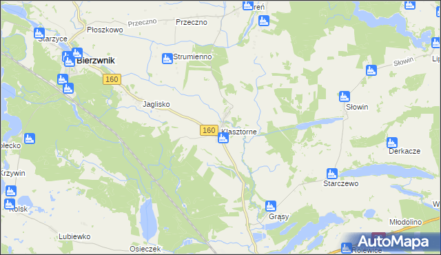 mapa Klasztorne gmina Bierzwnik, Klasztorne gmina Bierzwnik na mapie Targeo