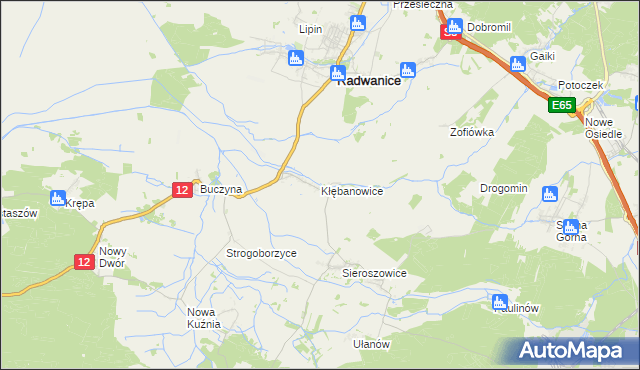 mapa Kłębanowice gmina Radwanice, Kłębanowice gmina Radwanice na mapie Targeo