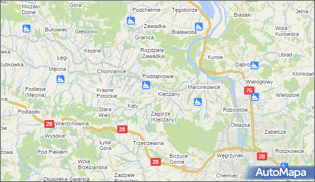 mapa Klęczany gmina Chełmiec, Klęczany gmina Chełmiec na mapie Targeo