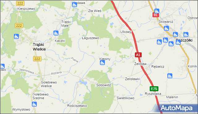 mapa Klępiny, Klępiny na mapie Targeo