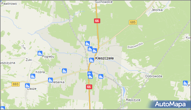 mapa Kleszczele, Kleszczele na mapie Targeo