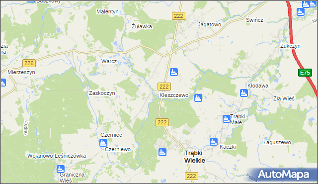 mapa Kleszczewo gmina Trąbki Wielkie, Kleszczewo gmina Trąbki Wielkie na mapie Targeo