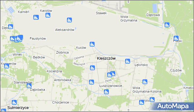 mapa Kleszczów powiat bełchatowski, Kleszczów powiat bełchatowski na mapie Targeo