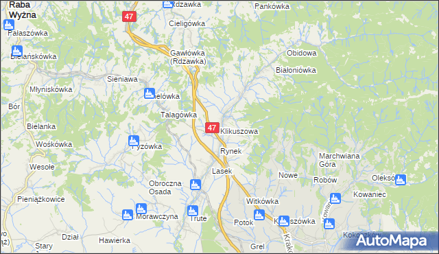 mapa Klikuszowa, Klikuszowa na mapie Targeo