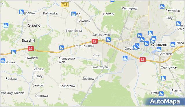 mapa Kliny gmina Opoczno, Kliny gmina Opoczno na mapie Targeo