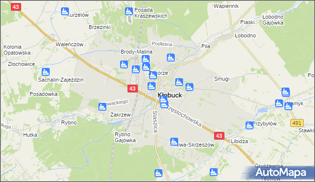 mapa Kłobuck, Kłobuck na mapie Targeo