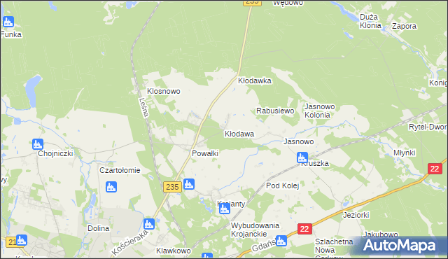 mapa Kłodawa gmina Chojnice, Kłodawa gmina Chojnice na mapie Targeo