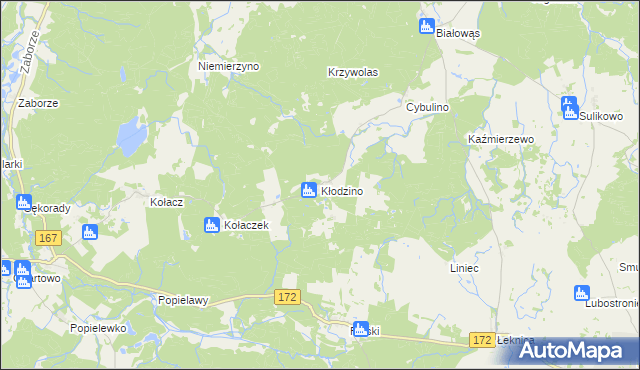 mapa Kłodzino gmina Barwice, Kłodzino gmina Barwice na mapie Targeo