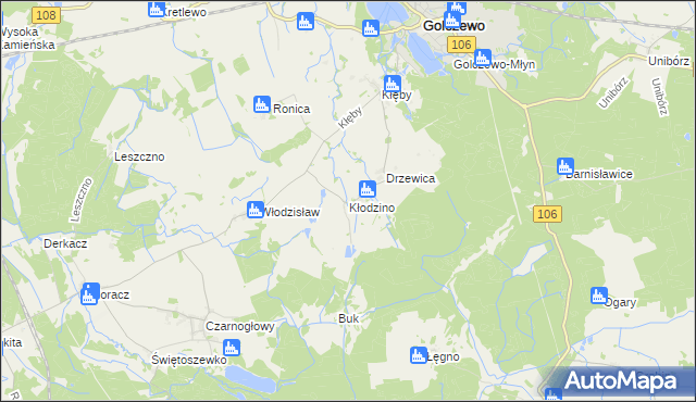 mapa Kłodzino gmina Golczewo, Kłodzino gmina Golczewo na mapie Targeo
