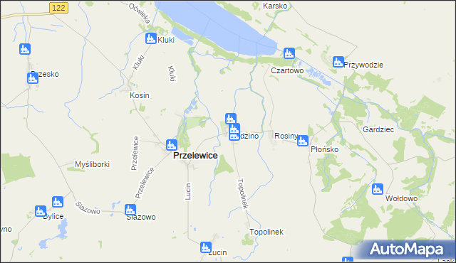 mapa Kłodzino gmina Przelewice, Kłodzino gmina Przelewice na mapie Targeo