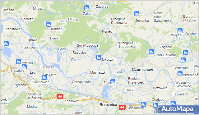 mapa Kłokoczyn gmina Czernichów, Kłokoczyn gmina Czernichów na mapie Targeo