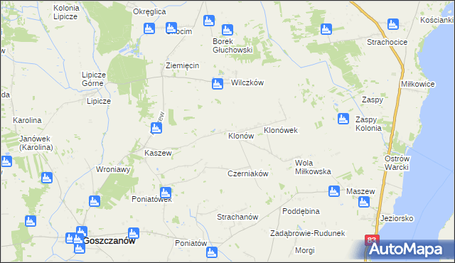 mapa Klonów gmina Goszczanów, Klonów gmina Goszczanów na mapie Targeo