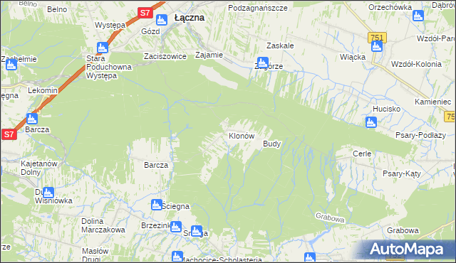 mapa Klonów gmina Łączna, Klonów gmina Łączna na mapie Targeo