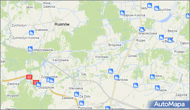 mapa Klonowa gmina Rusinów, Klonowa gmina Rusinów na mapie Targeo