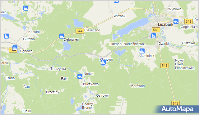 mapa Klonowo gmina Lidzbark, Klonowo gmina Lidzbark na mapie Targeo