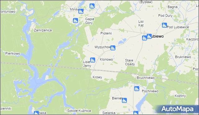 mapa Klonowo gmina Lubiewo, Klonowo gmina Lubiewo na mapie Targeo