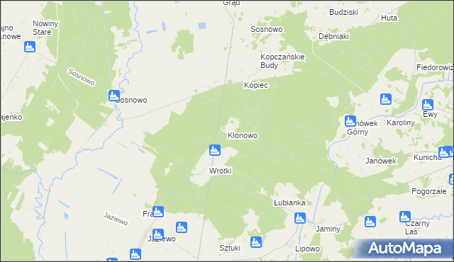 mapa Klonowo gmina Sztabin, Klonowo gmina Sztabin na mapie Targeo
