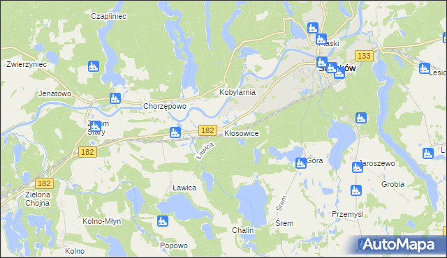 mapa Kłosowice gmina Sieraków, Kłosowice gmina Sieraków na mapie Targeo