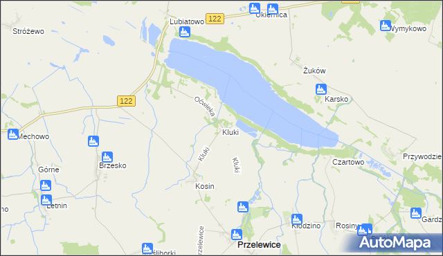 mapa Kluki gmina Przelewice, Kluki gmina Przelewice na mapie Targeo