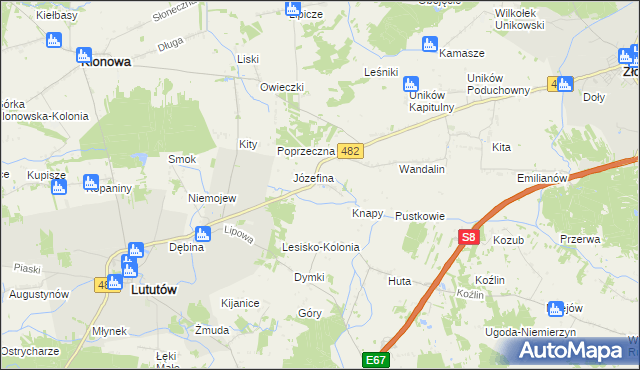 mapa Kluski gmina Lututów, Kluski gmina Lututów na mapie Targeo