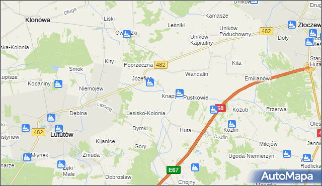 mapa Knapy gmina Lututów, Knapy gmina Lututów na mapie Targeo