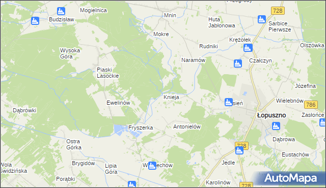 mapa Knieja gmina Łopuszno, Knieja gmina Łopuszno na mapie Targeo