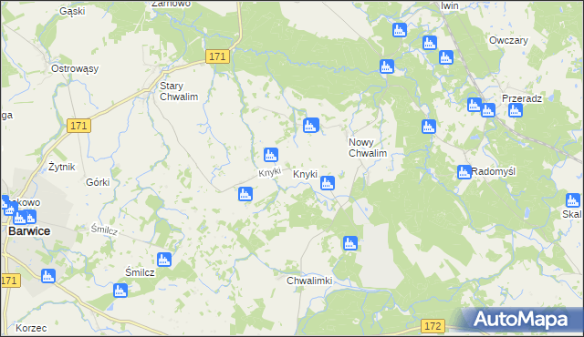 mapa Knyki, Knyki na mapie Targeo