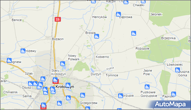 mapa Kobierno gmina Krotoszyn, Kobierno gmina Krotoszyn na mapie Targeo