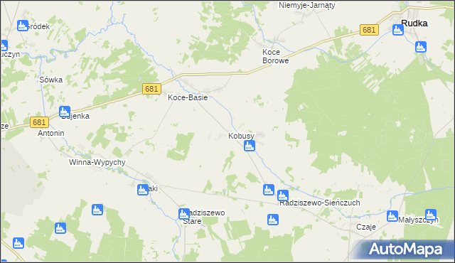 mapa Kobusy gmina Ciechanowiec, Kobusy gmina Ciechanowiec na mapie Targeo