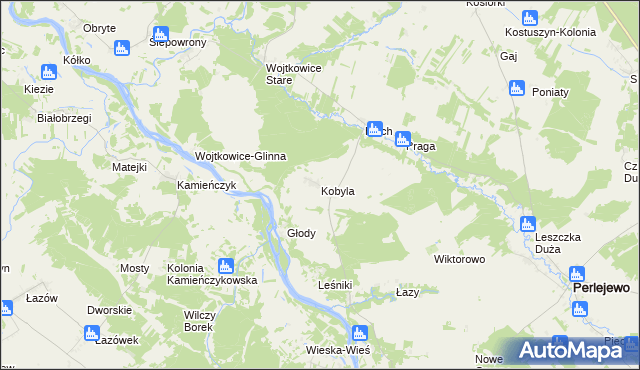 mapa Kobyla gmina Perlejewo, Kobyla gmina Perlejewo na mapie Targeo