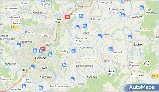 mapa Kobylanka gmina Gorlice, Kobylanka gmina Gorlice na mapie Targeo