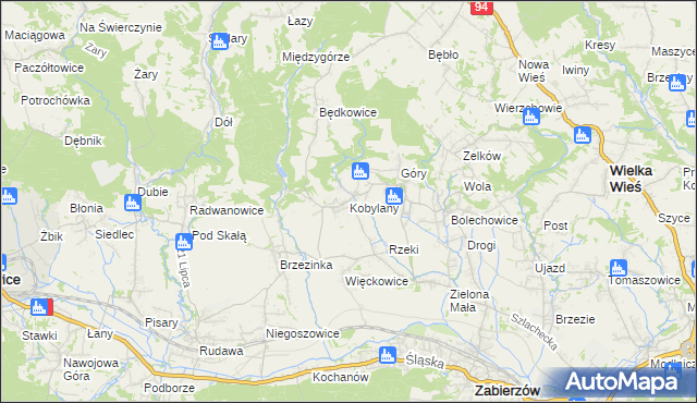 mapa Kobylany gmina Zabierzów, Kobylany gmina Zabierzów na mapie Targeo