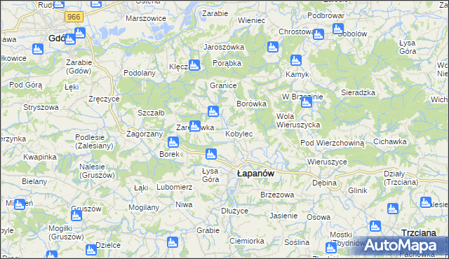 mapa Kobylec gmina Łapanów, Kobylec gmina Łapanów na mapie Targeo