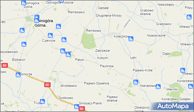 mapa Kobylin gmina Opinogóra Górna, Kobylin gmina Opinogóra Górna na mapie Targeo