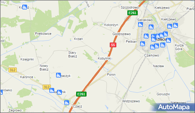 mapa Kobylniki gmina Kościan, Kobylniki gmina Kościan na mapie Targeo