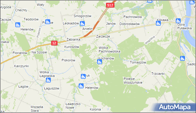 mapa Kochanów gmina Puławy, Kochanów gmina Puławy na mapie Targeo