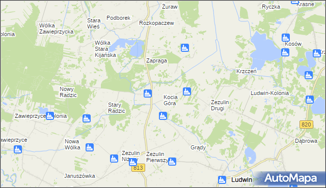 mapa Kocia Góra gmina Ludwin, Kocia Góra gmina Ludwin na mapie Targeo