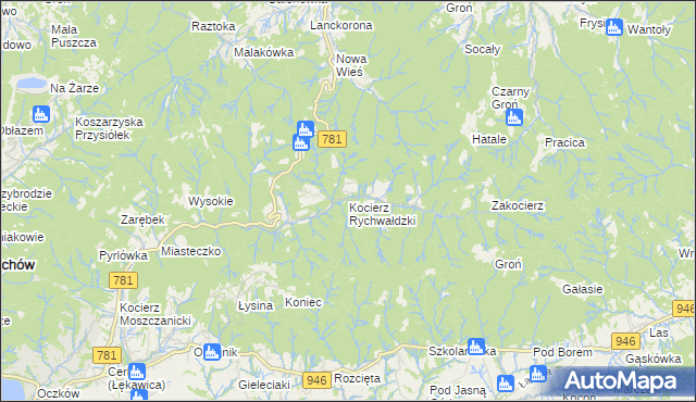 mapa Kocierz Rychwałdzki, Kocierz Rychwałdzki na mapie Targeo