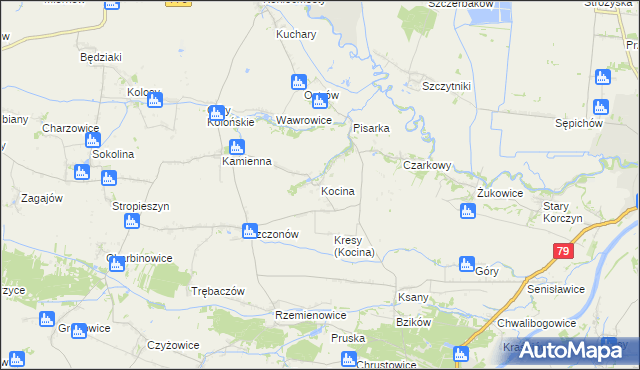 mapa Kocina gmina Opatowiec, Kocina gmina Opatowiec na mapie Targeo