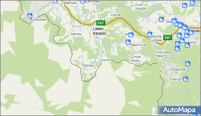 mapa Kocioł gmina Lewin Kłodzki, Kocioł gmina Lewin Kłodzki na mapie Targeo